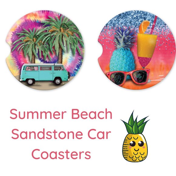 Hand Crafted Other - Retro Summer Beach Van Pineapple Car Coasters